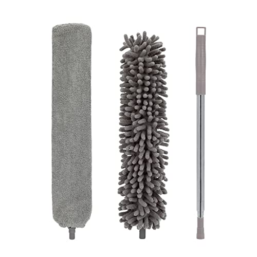 Cepillo Limpieza de Polvo de Microfibra Lavable Plumero de Chenille con Varilla Telescópica para el Ventiladores, Luces, Piso, Debajo de la Sofá y el Cama Cover
