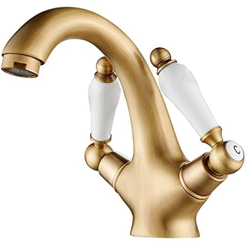 Maynosi Grifo mezclador para lavabo de baño, grifo de lavabo con doble palanca de cerámica, grifos monobloque victoriano tradicional Cover