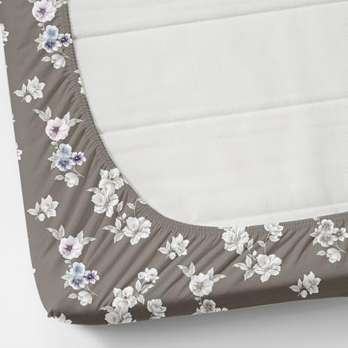 Image of Blue Strip Polycotton Fitted Bedsheet, King 72x78 (White Flower) | 300 TC | All-Round Elastic Grip | Soft, Breathable & Colourfast | Wrinkle Resistant | Machine Washable