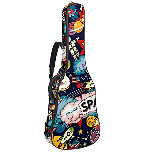Sac à dos pour guitare acoustique de 106 cm avec rembourrage épais résistant aux chocs pour guitare basse, folk, classique, dessin animé, espace coloré Cover