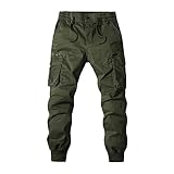 Mens Fashion Drawstring Joggers Pants Outdoor Casual Hiking Athletic Cargo Trousers Side Flap Pockets (Army Green,30)