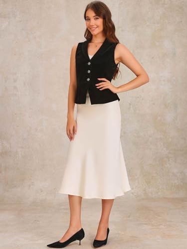 Allegra K Women's Waistcoat Suit Velvet Sleeveless Lapel V Neck Dressy Teacher Blazer Vests2