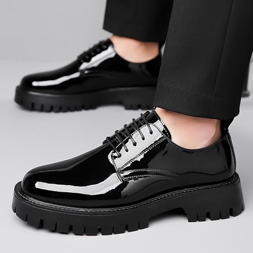 Men Chunky Heels Lug Sole Oxford Shoes,Platform Dress Shoes for Men Black,Derby Shoes Men Chunky2