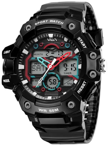 Image of V2A Stryke 53mm Analog Digital Sports Watch for Men | 3 Alarms & Countdown Timer | Layered Multi-Display Dial | Stopwatch, Dual Time, Day-Date | TPU Strap | 50M Water Resistant | Gift for Men