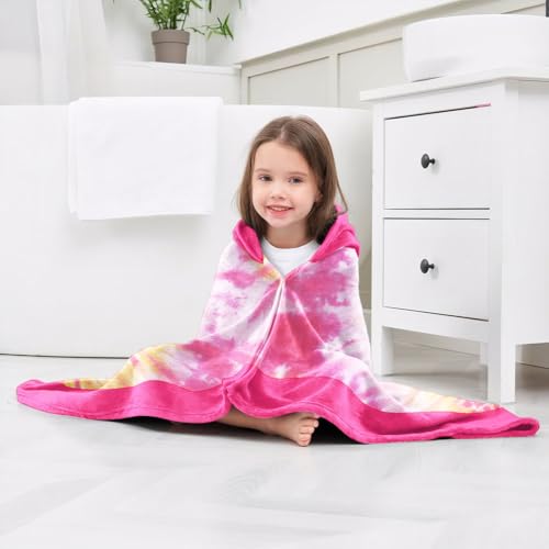 Image of Heart-shaped Print Girls Beach Towel with Hoodie for Kids Toddlers Age 4-8, Pink Blue Bath Towels Shower Wrap for Girls, Hooded Poncho Beach Blanket for Pool Swimming Wearable Bath Towel for Child