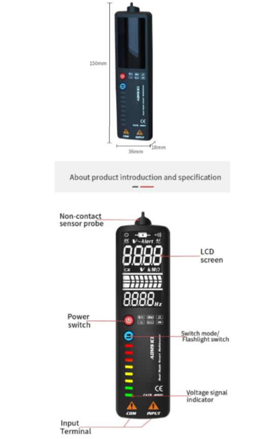 ADMS1CL Multimeter Dual Mode Intelligent LCDDigital Tester 2000 Counts VoltageNCV TrueRMS Meter
