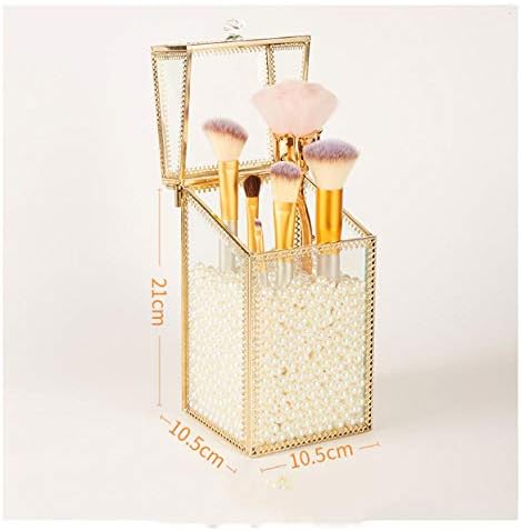 wudijimo Cosmetic storage box, high-end retro glass makeup brush holder, gorgeous golden trimming process, Valentine's Day, birthday gift-Golden