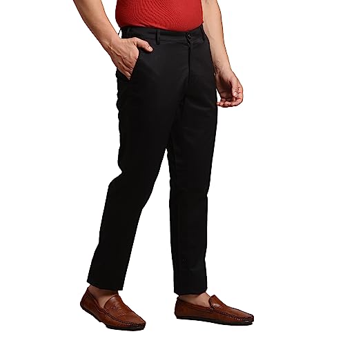Image of Colorplus Men's Pure Cotton Solid Piece Dyed Pattern Contemporary Fit Flat Front Casual Trouser