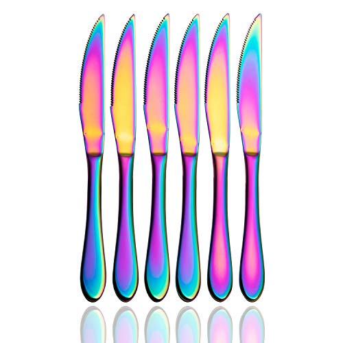 Multi-color Ultra-Sharp Serrated Solid Handle Steak Knives Cut Cleanly Stainless Steel Cutlery Set