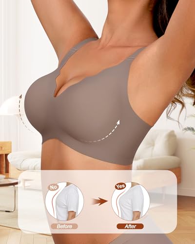 No Underwire Bra for Women Full Coverage V Neck Push Up Wireless Bras for Women3