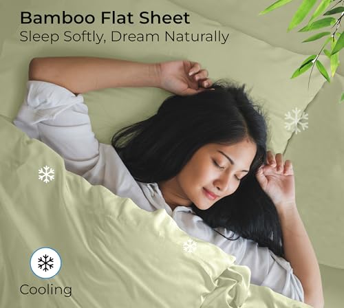 Image of Royale Linens Bamboo Viscose Twin Flat Sheets Only - Cooling Sheets - Organic Viscose Derived from Bamboo - Flat Sheet Only - Top Sheet - Breathable & Silky Bedding (Twin, Sage Green)