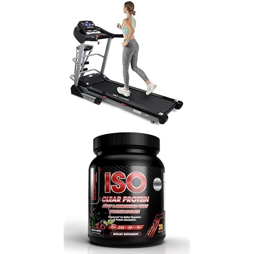 SKY LAND Treadmill Foldable (5.5 Hp Peak Dc Motor) With Massager Built-In Bluetooth Speaker + Muscle Core ISO Clear Whey Protein Isolate with Digezyme Digestive Enzymes I 500 Grams