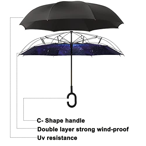 Image of MRTLLOA 40 /49 /56 Inch Oversize Windproof Inverted Reverse Upside Down Umbrella, Golf Size Rain Umbrella, Double Layer, C-Shaped Handle for Men, Women and Kids(Starry Sky, 49 Inch)