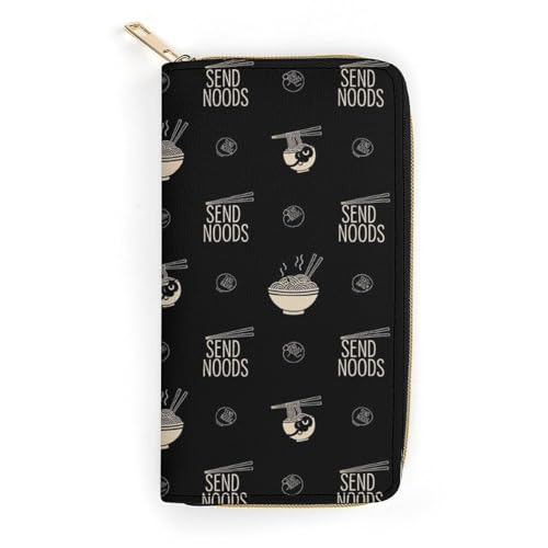 Adult Fashion Printed Leather Wallet, Water Resistant and Large Capacity Noods Ramen Noodles Wallets for Everyday Carry