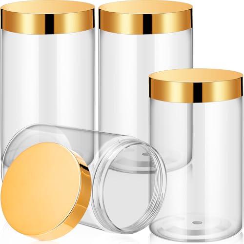 Image of Patelai 4 Pcs Plastic Jars Wide Mouth with Lids,12 Ounce,Gold
