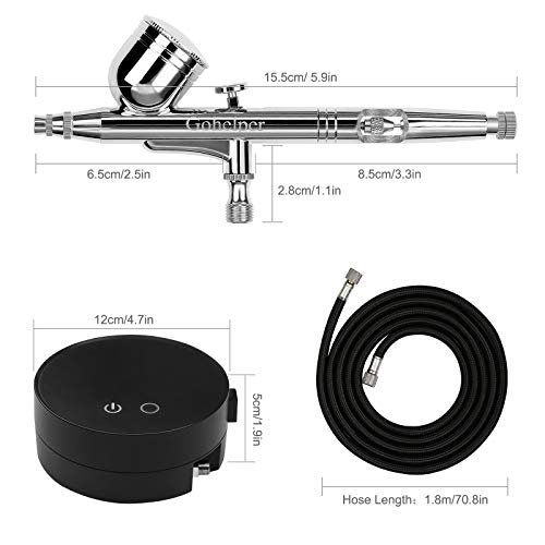 Gohelper Airbrush kit with Compressor Automatic Shutdown Dual-Action air Brush Gun for Cake Decorating, Makeup, Shoes,Models,Nails,Clothes,Cookies,Baking,Food,Arts and Crafts