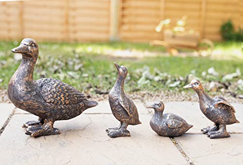 Garden Mile Set of 4 Resin Duck Ornaments Duck Family Novelty Garden Home Bronze Effect Outdoor...