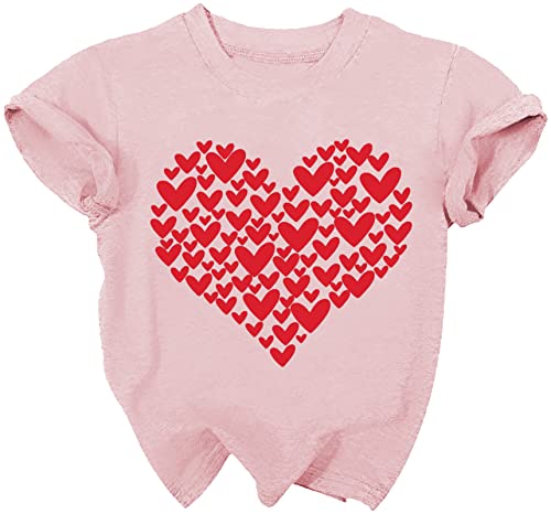 Image of LAZYCHILD Kids Valentine Shirt Girls Valentines Day Shirts Heart Graphic Long Sleeve Striped Tee Tops 5-14 Years
