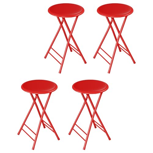 Lavish Home Folding Stool - Set of 4 Counter Height Bar Stools – 24-Inch Backless Folding Chairs with 225lb Capacity for Kitchen, Rec Room, or Game Room (Red)