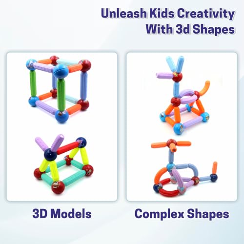 Image of Chanak 36 PCS Magnetic Sticks Building Blocks for Kids & Toddlers - Magnet Stick with Balls, Educational STEM Learning Safe Magnet Stick Construction - Montessori Magnetic Toy for Boys & Girls Age 3+