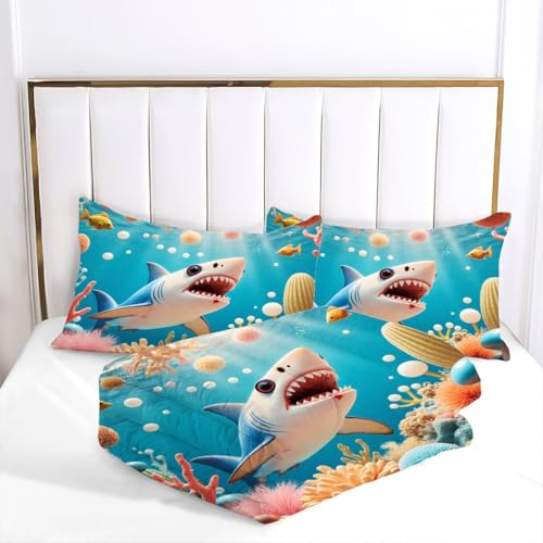 Parure de couette 220x240 requin animé douceur microfibre