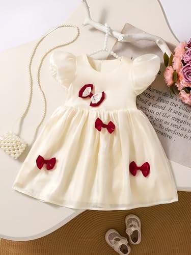 Image of Buy & Try Girls Silk Party Dress, Floral Printed Knee Length Frock with Short Sleeves, Comfortable Fit & Zipper Closure, Elegant Birthday, Wedding, Festival & Special Occasion Wear for Kids