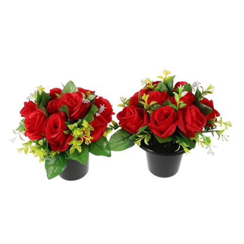 YARNOW 1 Paio Decorazione Della Lapide Fiori Artificiali Per Vaso Fiori Del Cimitero Decorazioni Tombali Decorazioni Cimiteriali Per Tomba Disposizione Floreale Panno Di Seta Rosso