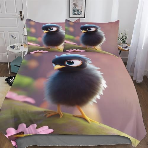 Parure de lit oiseau impression 3D haut de gamme en microfine douce King size