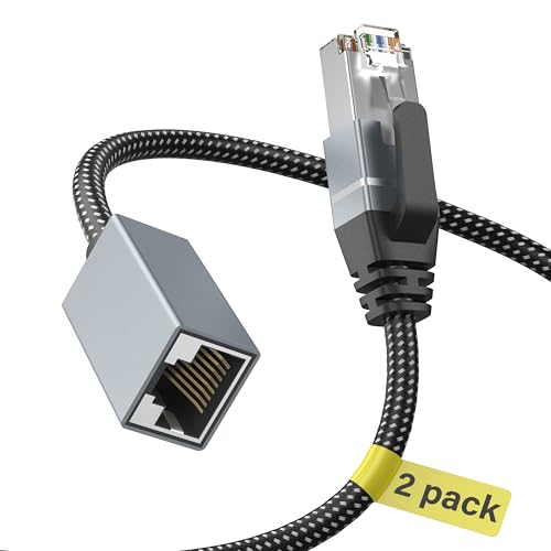Cat6 Ethernet Extension Cable, 1ft, 2ft, 3ft, 6ft, 10ft, 15ft, 20ft, 25ft, 30ft, Supports 1000Mbps & Cat6/Cat5e/Cat5, Nylon Braided RJ45 Network Patch Cord Male to Female Connector for PC/Laptop/Modem