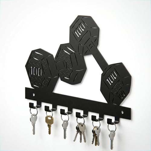 Image of Ventuos Metal Wall Mounted Key Holder with 6 Hooks, Only Dumbbell Design, Key Organizer for Home Office Bedroom Entryway