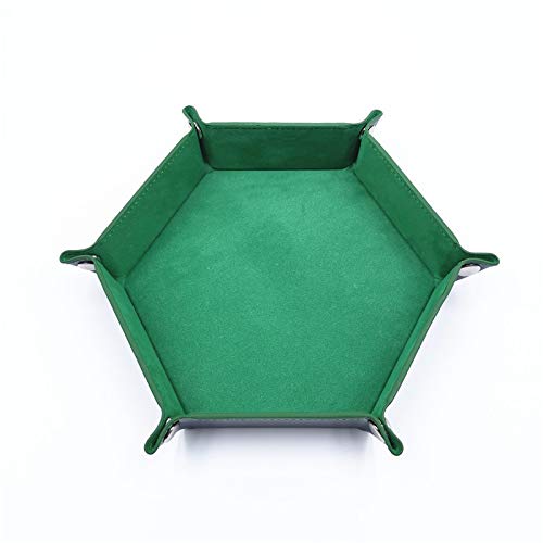 LOVEHERRAU DND Portable Folding Dice Rolling Tray for use as DND Dice Tray D&D Dice Tray or Dice Game, PU Leather Dice Holder for Dice Games Like RPG, DND and Other Table Games (Green)