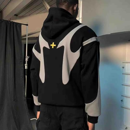 Men's dark gothic style hoodie with unique design and patchwork hoodie, Harajuku hoodie, y2k hip-hop hoodie4
