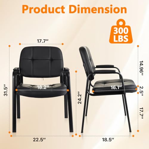 Image of CLATINA Classic Reception Chair with Padded Armrests and Sturdy Steel Frame, Ergonomic Guest Chair for Office Conference Waiting Meeting Room, Black (4 Pack)