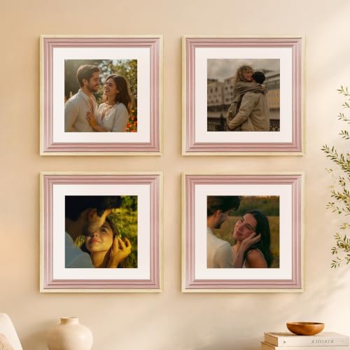 Image of Art Street Luxury Photo Frame for living room, Modern Step Design Photo Frames for Photograph, Art Work, Kids Room Set of 4 (8x8 Inch, Pink)