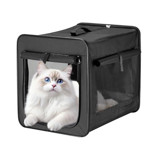 Wiltec Faltbare Transportbox für Hunde, Katzen S (42x36x41 cm), robust, leicht, sicher, Hundebox mit entnehmbarem Kissen, Schwarz