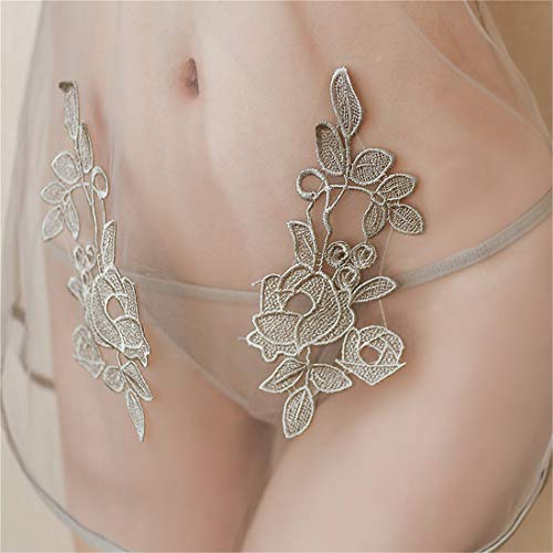 [ONE LADY] セクシー ベビードール tバック付き 胸開き 透けシースルー チャイナドレス レース ミニワンピース ランジェリー 紐パン 下着 過激 マンネリ解消 誘惑下着 花嫁 かわいい (グレー, Free) - 画像4