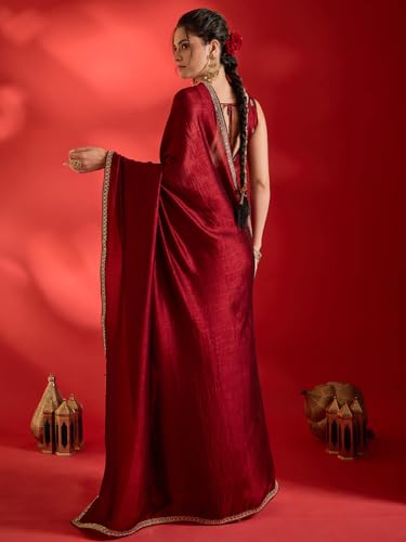 Image of AKHILAM Women's Shimmer Pure Georgette Embroidered Ready To Wear one Minute Saree With Unstitched Blouse Piece