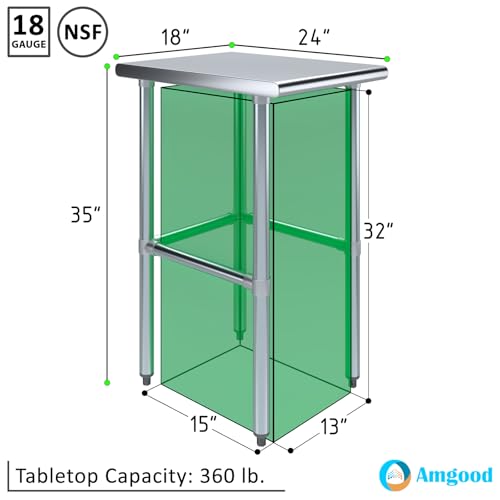 Image of AmGood Stainless Steel Work Table Open Base | Metal Work Bench (Stainless Steel Table Open Base, 18 inch Long x 24 inch Deep)