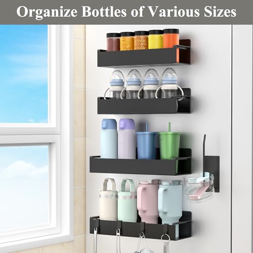 Image of HuggieGems Magnetic Water Bottle Holder for Refrigerator, Cup Holder Organizer for Stanley and Tumbler for Kitchen, 4 Pack, Black | Quality Material, Ideal for Owala, Stanley, Yeti, HydroJug, Easy to Remove