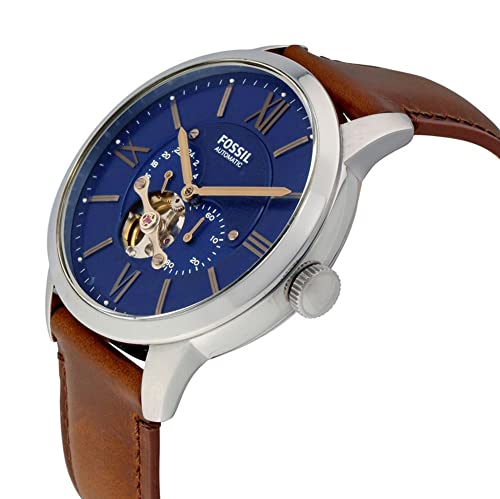 Fossil Montre pour Homme Townsman, Mouvement Mécanique Automatique, Boîtier en Acier Inoxydable Argenté de 44 mm avec Bracelet en Cuir, Me3110