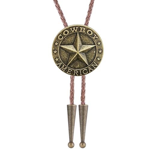 Image of Jeilwiy Bolo Tie for Men Western Cowboy Tie Necklace Gold Bolo Tie Leather Necktie Halloween Tie Accessories for Women