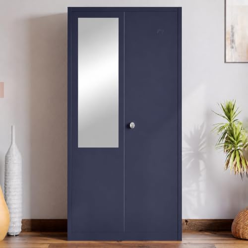 Image of Interio by Godrej Luminex NX 2-Door Steel Almirah with Mirror (Textured Phiroja Blue), 1-Year Warranty, 1 Locker, 5 Shelves