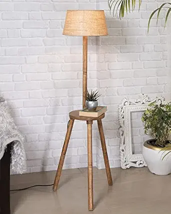 Homesake Wood Tripod Floor Lamp, Mid Century Standing Lamp, E27 Lamp Base, Modern Design Floor Reading Lamp for Living Room Bedroom, Study Room and Office, (Table,Jute)
