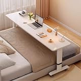 lyxamjrzyp Escritorio de Cama con Ruedas de Altura Ajustable, Mesa Portátil Móvil para El Hogar, Dormitorio, Sala de Estar(White,150cm/59in)