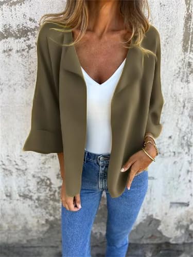 Women'S Faux Suede Cardigan, Spring Fall Lightweight Solid 3/4 Sleeve Faux Suede Cropped Jacket Coat, Casual And Comfortable4
