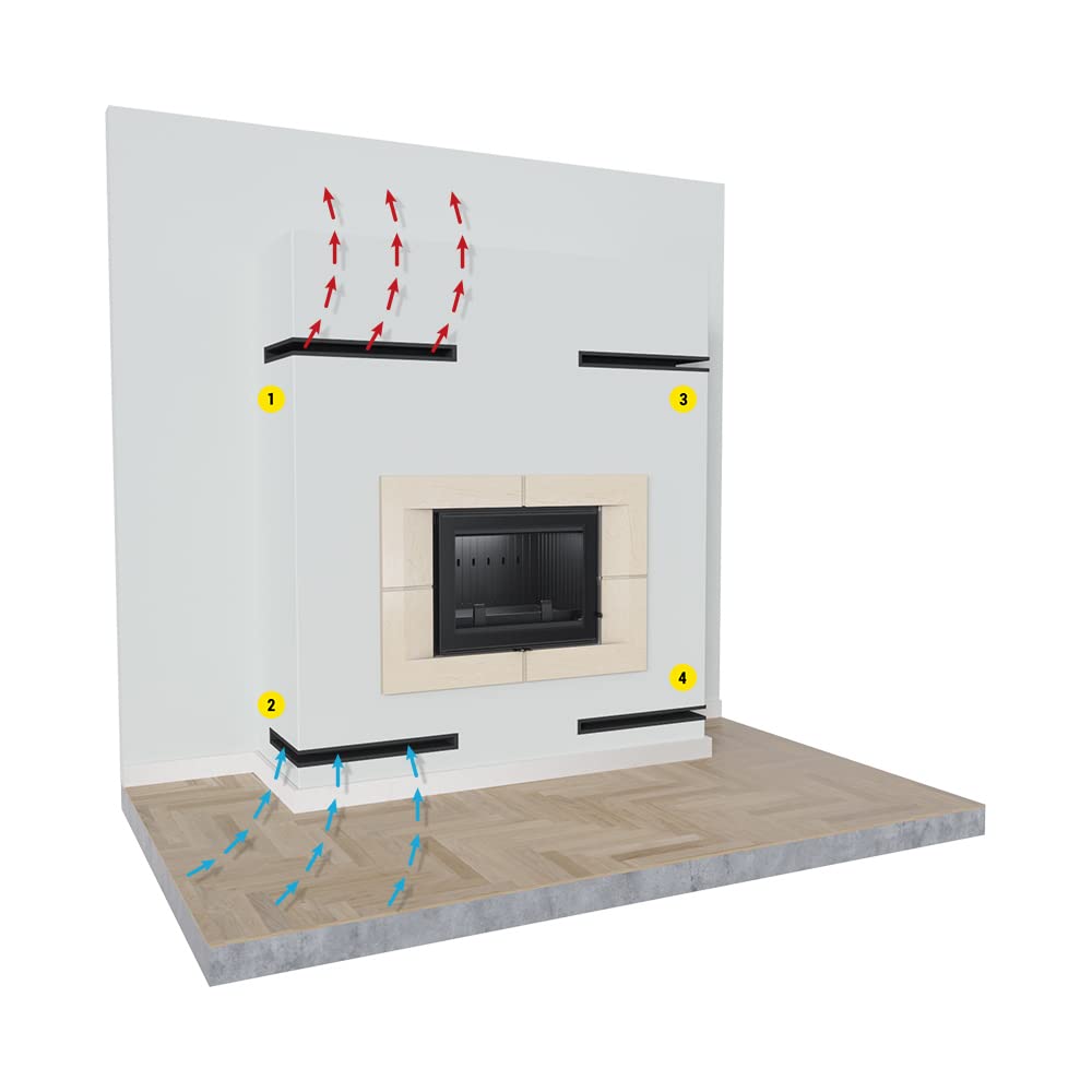 KRATKI Rejilla de ventilación para chimeneas Rejilla de Esquina Izquierda con Entrada de Aire Cubierta 45 Grados Acero Pintado en Polvo 80x40x9cm Negro | Salida de aire de 45° para ventilación de chimenea. Para distribución de aire caliente