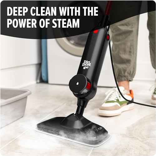 Dirt Devil Steam Mop, Cleaner For Sealed Hard Floors, WD20000, Black + 32 oz Steam Water, For Sealed Hard Surfaces, Demineralized Scented Water, AD31401