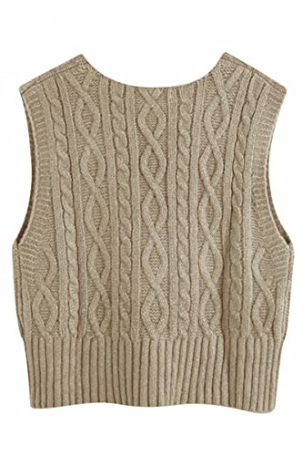 Aoysky Sweater Vest Women's V-Neck Sweater Tank Tops Pullover Cable Knit Vest Solid Color Sleeveless Loose Fit Sweater Top2