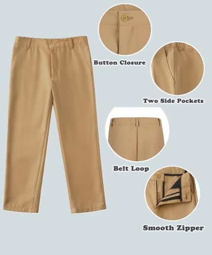 ROZU Boys Dress Pants Flat Front School Uniform Pants for Boys Toddler Kids Formal Belt Loops Boy’s Suit Pants 2T-202