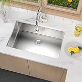 Fuyuoer 28 Inch Undermount Kitchen Sink 18 Gauge Stainless Steel Under Counter Sink Single Bowl Deep Handmade Single Bowl Kitchen Sink,28'x18'x9'